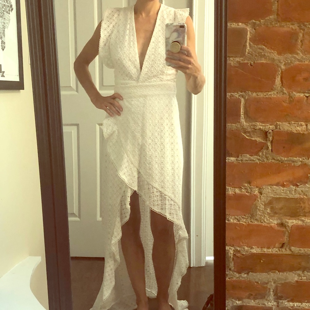 AFRM white lace wrap mullet dress